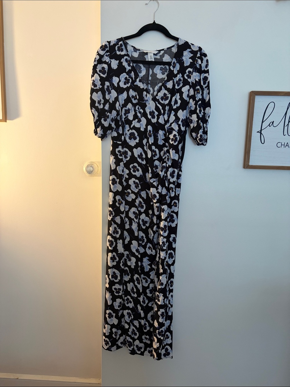 H&M Black Maxi Dress with White Floral Pattern